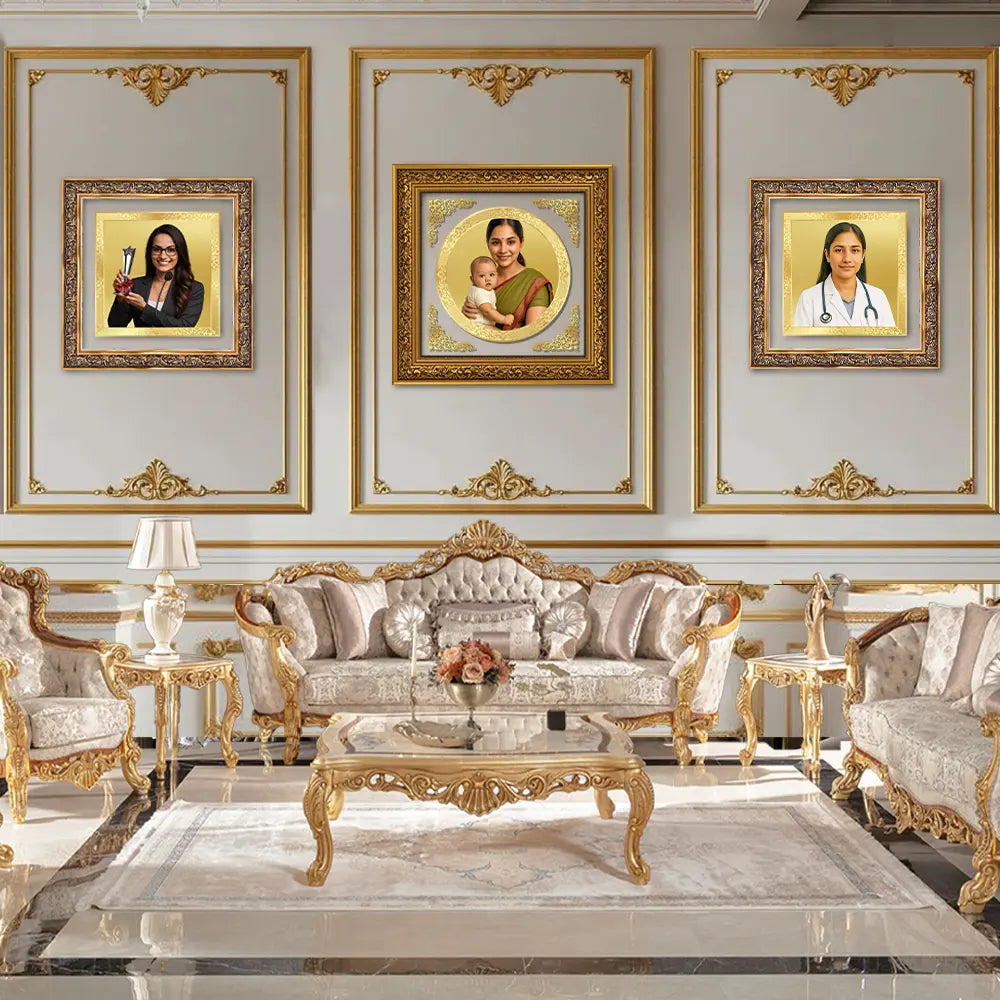 Portrait on Gold | Immortalise Your Opulent Charm Round Photo Frame in 24K Gold