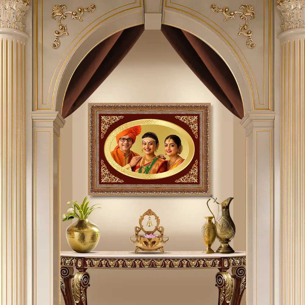 Portrait on Gold Landscape Oval Legacy Frame Displayed on beautiful interior 