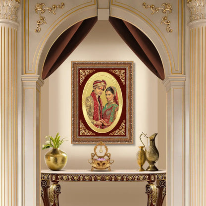 Portrait on Gold | Oval Shaped 24k Gold Plated Foil Frame Displayed On home Wall